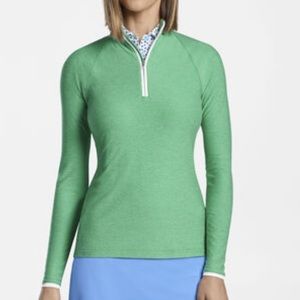 NWT Peter Millar Women’s Performance Gold Half Zip in Kelly Green